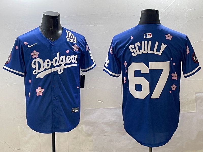 Men Los Angeles Dodgers #67 Scully Blue Sakura Edition 2025 Nike MLB Jersey style 5